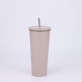 Stainless Steel Large-capacity Straw Insulation Cup (Option: Khaki-750ML)