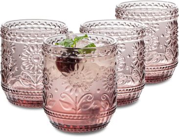 Vintage Relief Glass Cup Flower Patter (Option: Purple-4PCS)