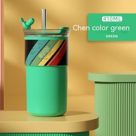 Household Portable Outdoor Traveling Ceramic Inner Pot Water Cup With Straw (Option: Green-410ml)