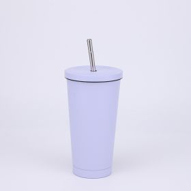 Stainless Steel Large-capacity Straw Insulation Cup (Option: Purple-500ML)