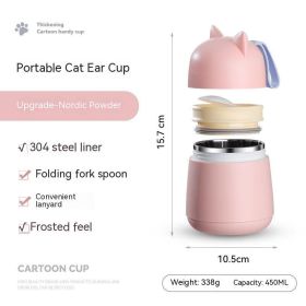 304 Stainless Steel Cartoon Cat Ear Insulation Soup Cups With Cover Spoon (Option: Pink Stainless Steel Liner-450ml)