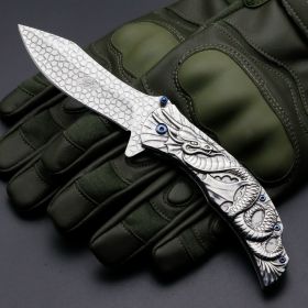 Dragon Embossed Portable Outdoor Fruit Knife (Color: White)