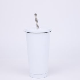 Stainless Steel Large-capacity Straw Insulation Cup (Option: White-500ml)