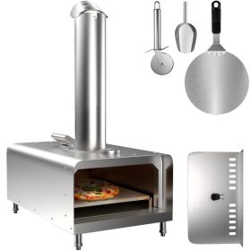 Outdoor Party Stainless Steel Portable Wood Pellet Burning Pizza Oven With Accessories (Color: Silver)