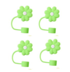 Colorful 4pcs Silicone Straw Covers Cap Set Flower Design For 10mm Straws (Option: Green-4pcs)